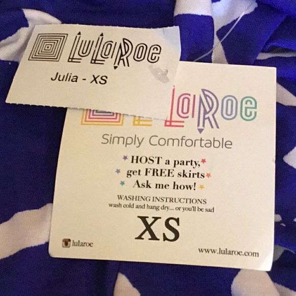 NWT LULAROE Julia dress in XS in royal blue & white - Picture 10 of 13